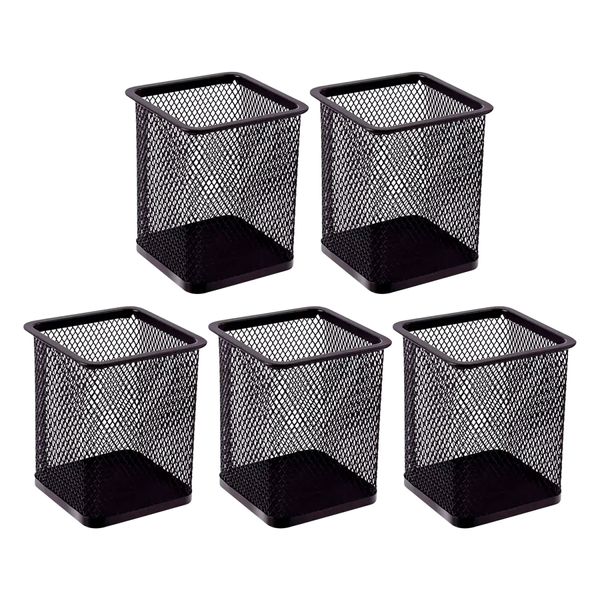 Kit 5 Porta Canetas Organizador de Mesa Quadrado Telado Aramado Grampos Clips Escritório Home Office Preto