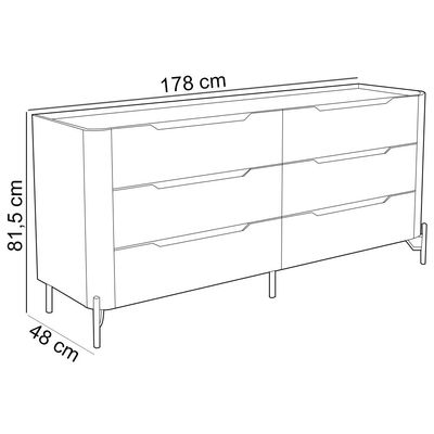 Cômoda Para Quarto Closet Orgânica 6 Gavetas Pés Industrial Dourado Bliss I03 Grigio - Lyam Decor