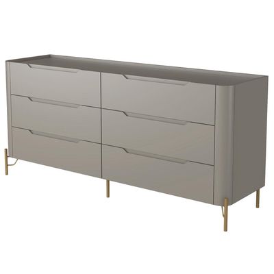 Cômoda Para Quarto Closet Orgânica 6 Gavetas Pés Industrial Dourado Bliss I03 Grigio - Lyam Decor