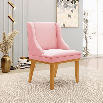 Kit 2 Cadeiras Decorativas Sala de Jantar Base Fixa de Madeira Firenze Suede Rosa Bebê/Castanho G19 - Gran Belo