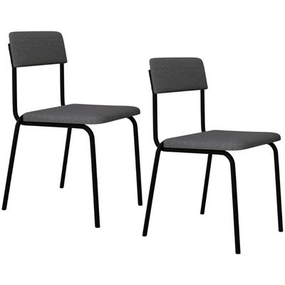 Kit 02 Cadeiras Estofada Para Sala de Jantar Sense Preto C01 Linho Cinza Claro - Lyam Decor