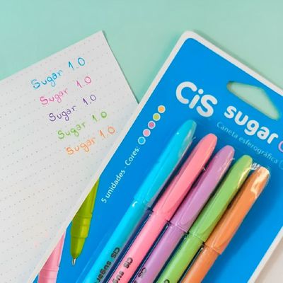 Kit Canetas-Esferográficas Sugar Cap 1.0mm - Escrita Fina - 5 Cores Tom Pastel