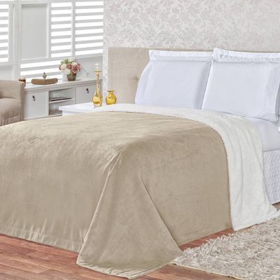 Cobertor Pele De Carneiro Sherpa Alaska Queen 01 Peça - Caqui