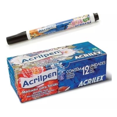 Kit com 2 Caixas de Canetas Acrilpen Acrilex – Preta e Vermelha para Tecidos