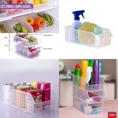Cesta Empilhavel Plastico Cesto Organizador Geladeira Armario