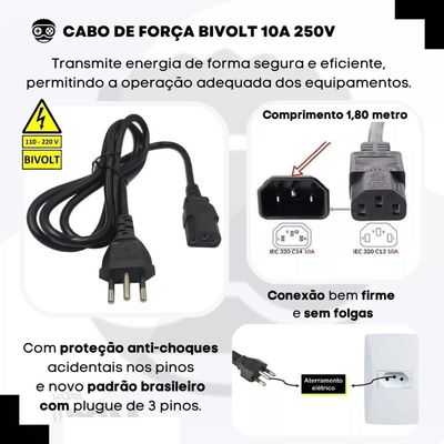 Cabo De Força Para Panela Elétrica De Arroz Mondial Britania Philco - 250V 10A