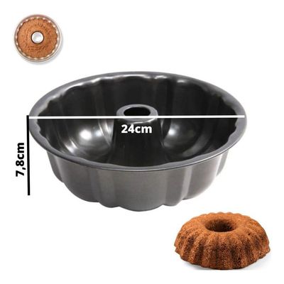 Forma Assadeira Redonda 24cm Antiaderente Para Bolo E Pudim Carbono