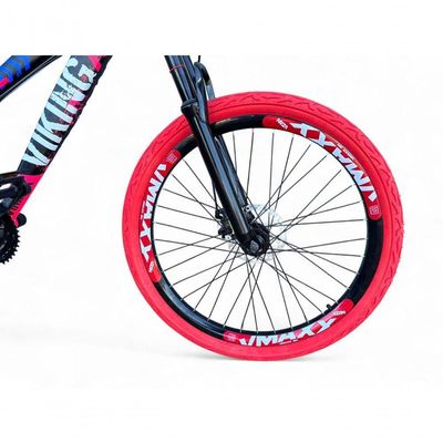 Bicicleta Aro 26 Vikingx Tuff Câmbios Shimano 21v Freeride Freio A Disco Aro Vmaxx Pneu Flame preto-rosa X25