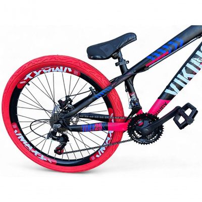 Bicicleta Aro 26 Vikingx Tuff Câmbios Shimano 21v Freeride Freio A Disco Aro Vmaxx Pneu Flame preto-rosa X25