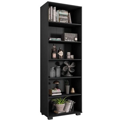 Estante Escritório 31x60x171cm ME4104 Livreiro Tecnomobili Preta 5 Prateleiras Organizar Documentos Livros Preto