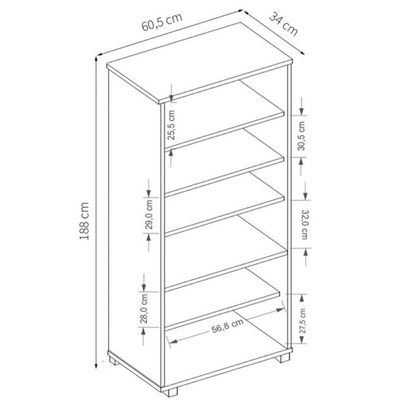 Estante Escritório 31x60x171cm ME4104 Livreiro Tecnomobili Preta 5 Prateleiras Organizar Documentos Livros Preto