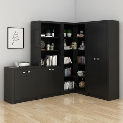 Kit 4 Armários para Escritório com Estante Preto