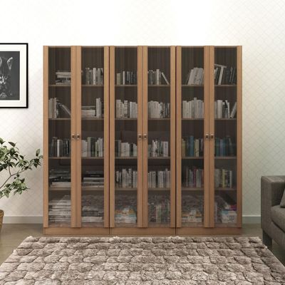Kit 3 Armários para Escritório com Portas de Vidro ME4115 Amendoa