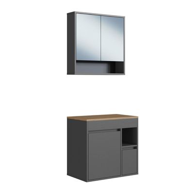 Conjunto para Banheiro Gabinete Suspenso 60 Bangladesh com Espelheira Grafite