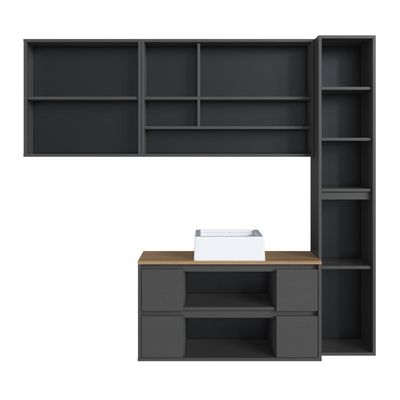 Conjunto para Banheiro 176cm com 4 Peças Gabinete Suspenso Berlin Grafite com Cuba Branca