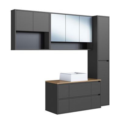 Conjunto para Banheiro 176cm com 4 Peças Gabinete Suspenso Berlin Grafite com Cuba Branca