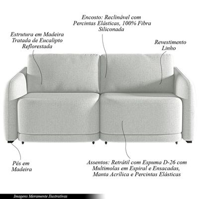 Sofá Cama Modulado Retrátil e Reclinável Decorativo Varsóvia 176cm Linho Cinza G33 - Gran Belo