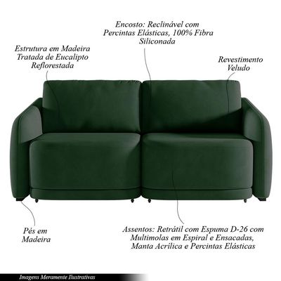 Sofá Cama Modulado Retrátil e Reclinável Decorativo Varsóvia 196cm Veludo Verde G33 - Gran Belo