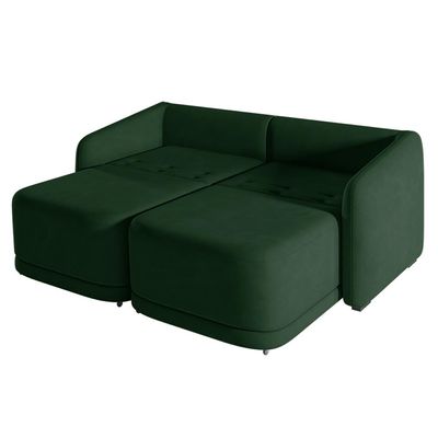 Sofá Cama Modulado Retrátil e Reclinável Decorativo Varsóvia 196cm Veludo Verde G33 - Gran Belo