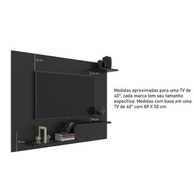 Painel Para Tv Até 42" Polegadas Denver Com Prateleira Preto J Carvalho