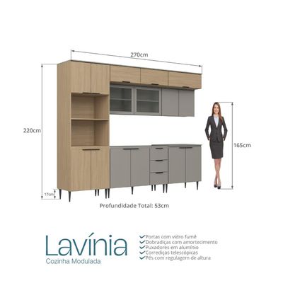 Cozinha Lavinia 7 Peças Com Aéreo De Vidro Imperial Fume J Carvalho