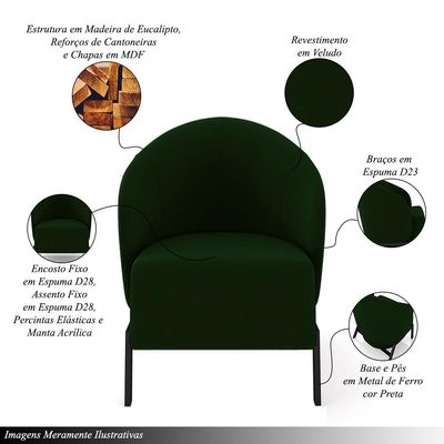 Kit 2 Poltronas Decorativa Sala de Estar kenya Pés em Ferro Veludo Preto/Verde G33 - Gran Belo