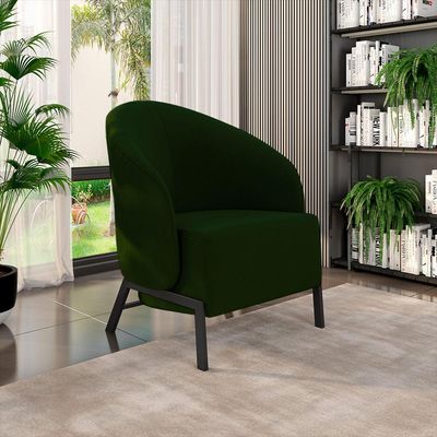 Kit 2 Poltronas Decorativa Sala de Estar kenya Pés em Ferro Veludo Preto/Verde G33 - Gran Belo