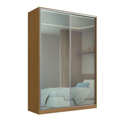 Guarda Roupa Solteiro Espelho 2 Portas de Correr Freijó Natural 165x59,8x235cm RC2002 Emovell