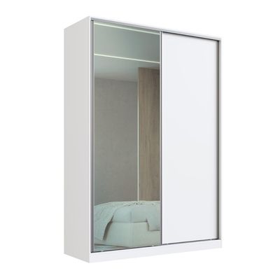 Guarda Roupa Solteiro com Espelho Branco 165x59,8x235cm 2 Portas de Correr RC2002 Emovell
