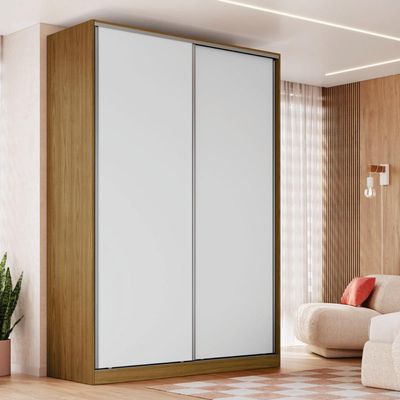 Guarda Roupa Solteiro 2 Portas Freijó Natural Branco 165x59,8x235cm RC2002 Emovell
