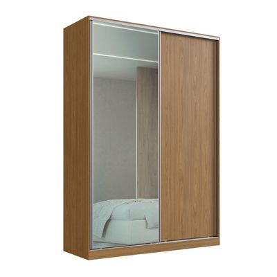 Guarda Roupa Solteiro 165x59,8x235cm 2 Portas de Correr Freijó Natural Espelho RC2002 Emovell