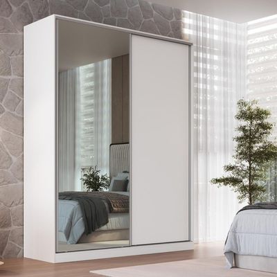 Guarda Roupa Solteiro Espelho 2 Portas 3 Gavetas Branco 183x59,8x235cm RC 2003 Emovell