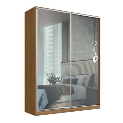 Guarda Roupa Solteiro Espelho 2 Portas de Correr Freijó Natural 183x59,8x235cm Emovell