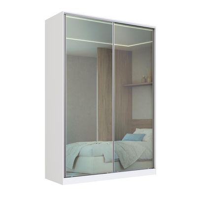 Guarda Roupa Solteiro com Espelho 2 Portas de Correr Branco 165x59,8x235cm RC2002 Emovell