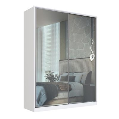 Guarda Roupa Solteiro Branco Espelho 2 Portas de Correr 183x59,8x235cm Emovell