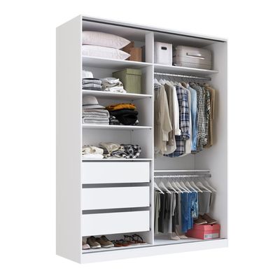 Guarda Roupa Solteiro Branco Espelho 2 Portas de Correr 183x59,8x235cm Emovell