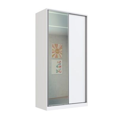Guarda Roupa Solteiro Espelho Branco 2 Portas de Correr 120x59,8x235cm RC2005 Emovell
