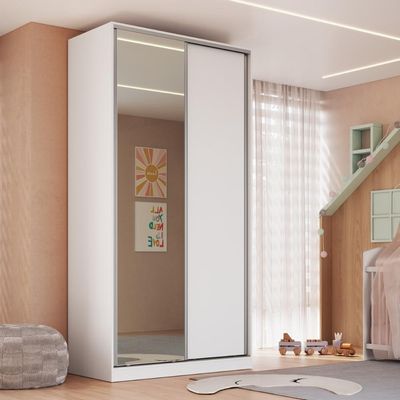 Guarda Roupa Solteiro Espelho Branco 2 Portas de Correr 120x59,8x235cm RC2005 Emovell