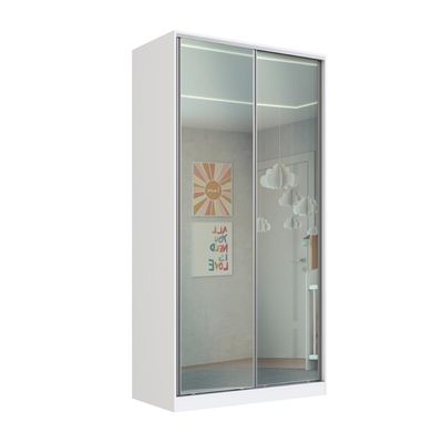 Guarda Roupa Solteiro Branco Espelho 2 Portas de Correr 120x59,8x235cm RC2005 Emovell