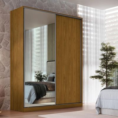 Guarda Roupa Solteiro Espelho Freijó Natural 2 Portas 3 Gavetas 183x59,8x235cm RC 2003 Emovell