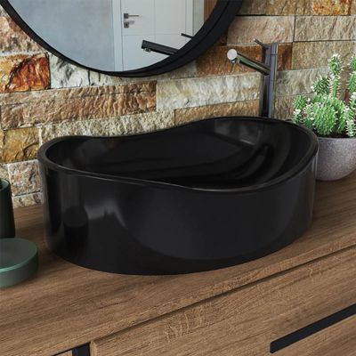 Cuba de Sobrepor Oval para Banheiro Berlin Preto 41x32x14cm Lavabo Preto
