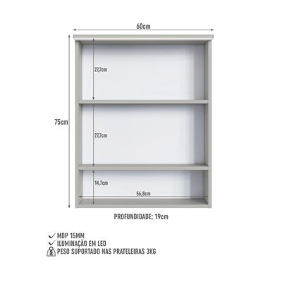 Armário Espelheira para Banheiro com 2 Portas e Iluminação