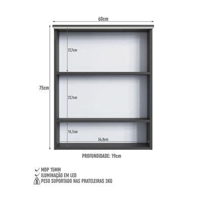 Armário Espelheira para Banheiro com 2 Portas e Iluminação
