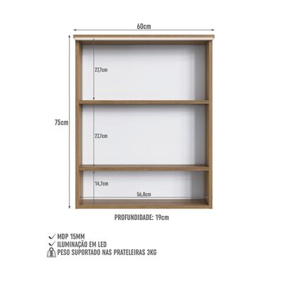 Armário Espelheira para Banheiro com 2 Portas e Iluminação