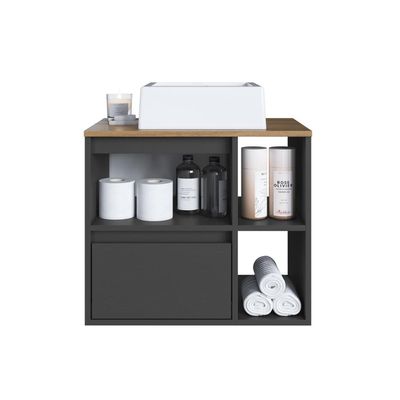 Gabinete de Banheiro Suspenso 60cm com 2 Nichos 1 Porta Basc