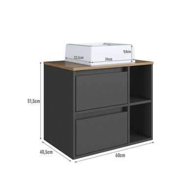 Gabinete de Banheiro Suspenso 60cm com 2 Nichos 1 Porta Basc