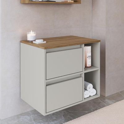 Gabinete de Banheiro Suspenso 60cm com 2 Nichos 1 Porta Basc