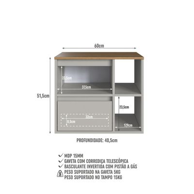 Gabinete de Banheiro Suspenso 60cm com 2 Nichos 1 Porta Basc