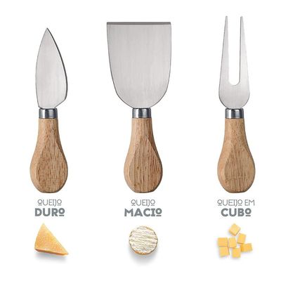Conjunto para Queijo Inox/Madeira 3 Peças Euro Home Inox