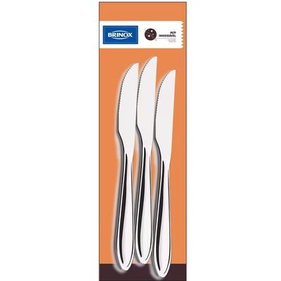 Conjunto de Facas de Churrasco Lyon Aço Inox 3 Peças Aço Inox Brinox Prata
